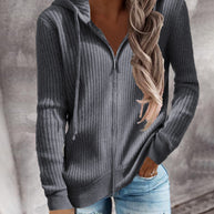 Damen sportliche Kapuzenjacke mit strukturierter Rippoptik und praktischen Taschen WW