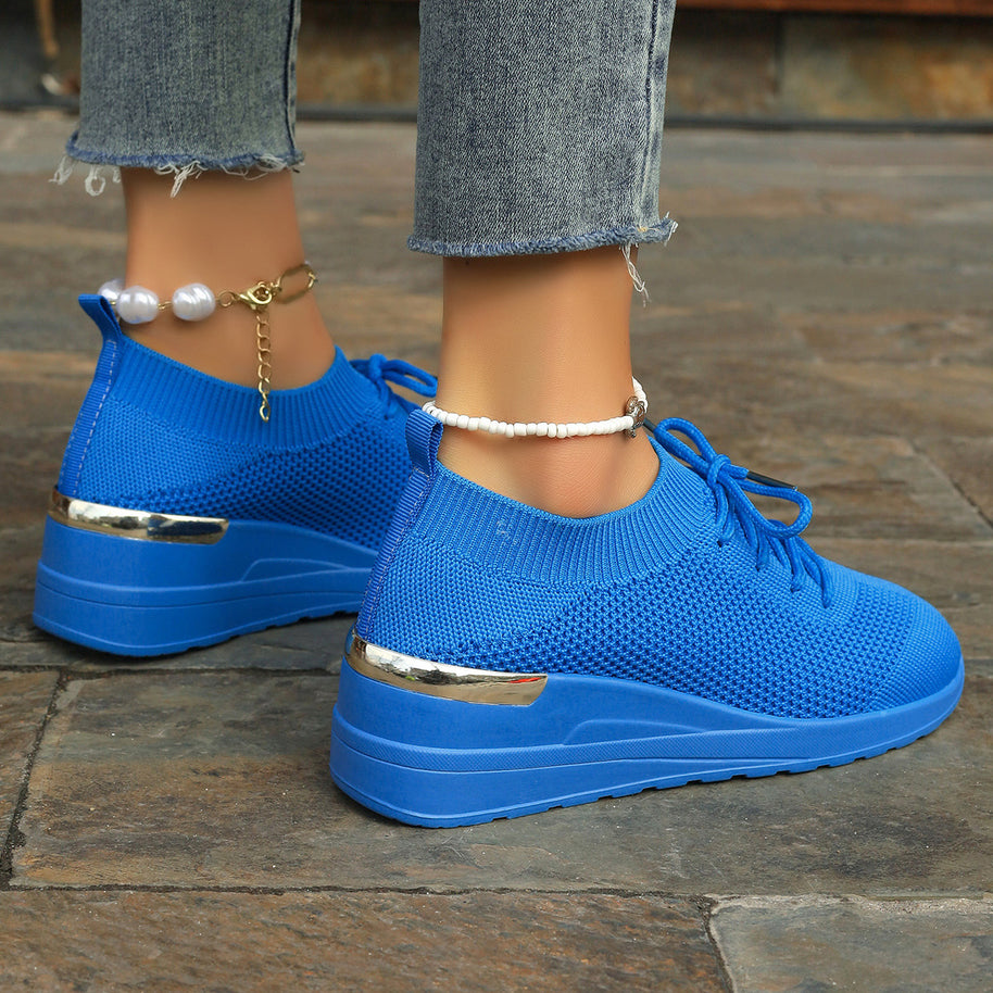 Damen bequeme Sport-Sneaker mit atmungsaktivem Obermaterial und eleganter Plateausohle WW