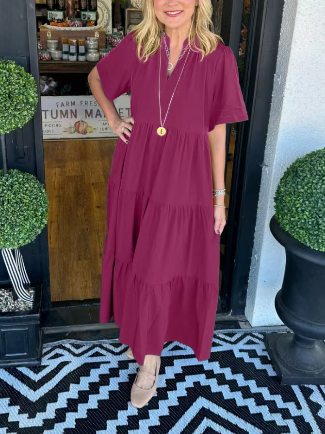 Damen Langarm Maxikleid mit fließendem Design und Rüschensaum WW