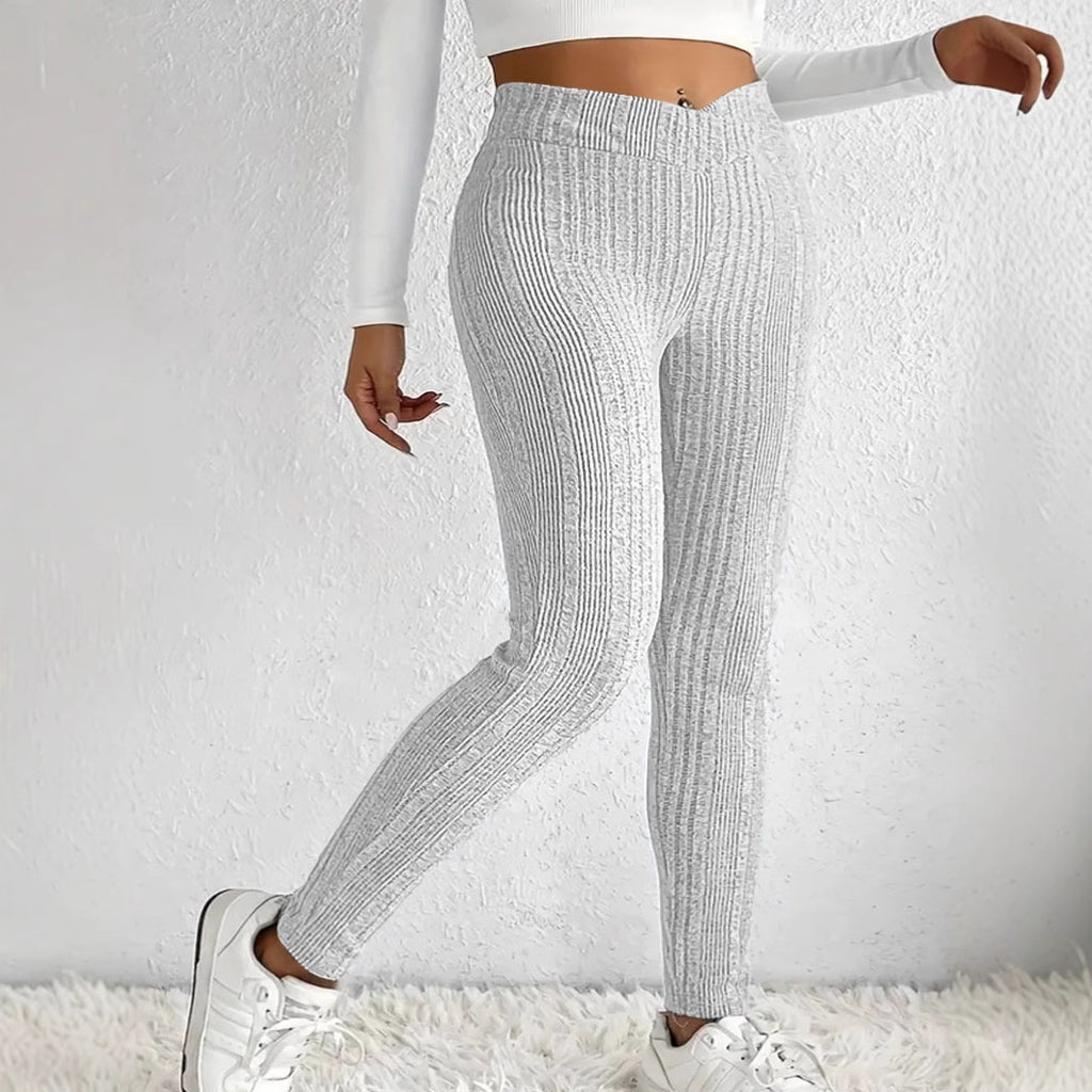Damen Leggings mit eleganter Rippstruktur und hohem Bund WW