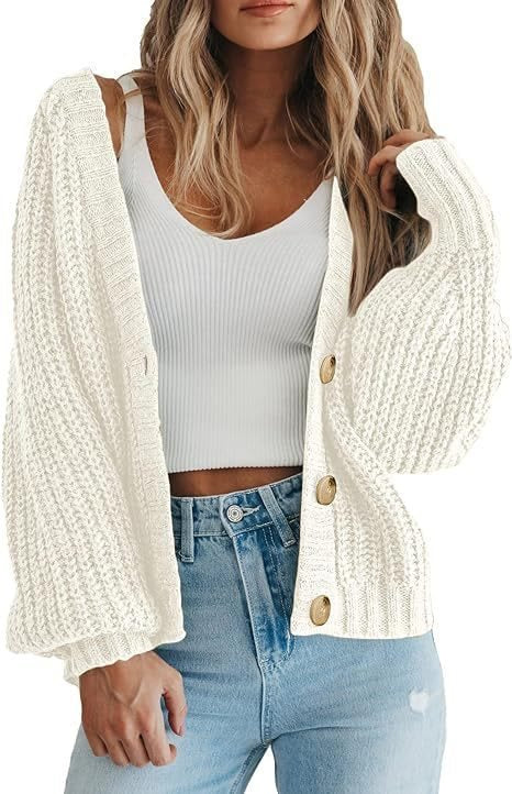 Damen Grobstrick-Cardigan mit Knopfdetails und weitem Schnitt WW