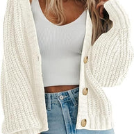 Damen Grobstrick-Cardigan mit Knopfdetails und weitem Schnitt WW