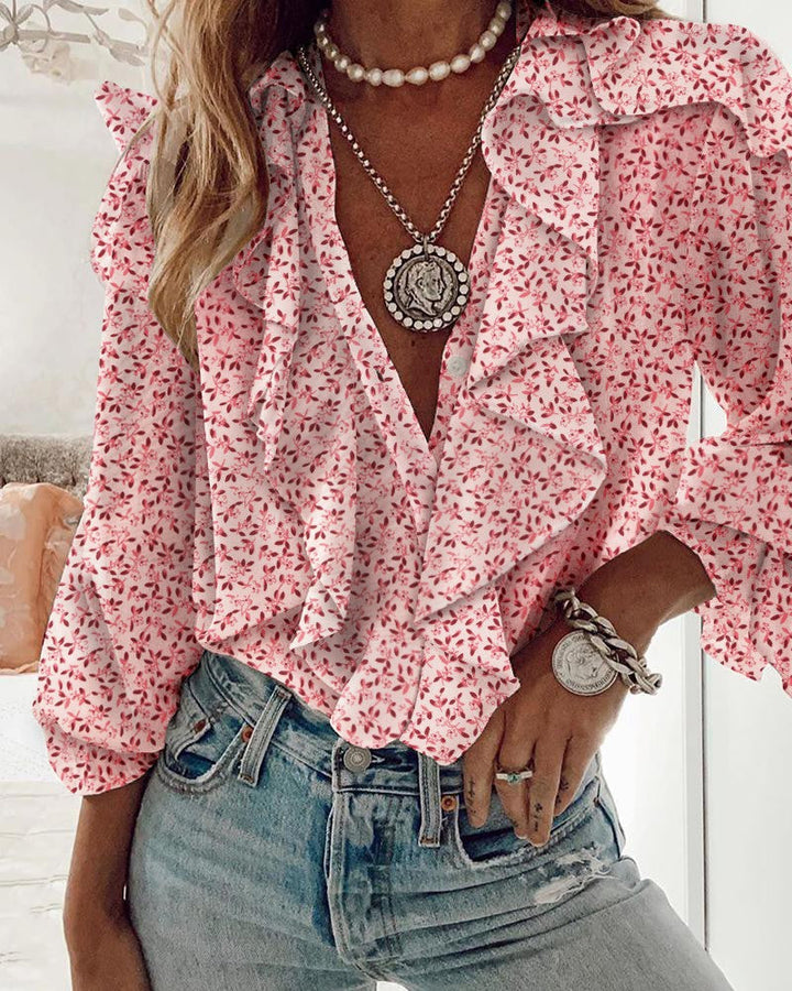 W&W Mode | Chiffon V-Ausschnitt Langarmshirt