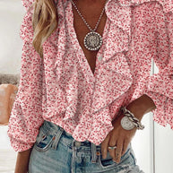 WW | Chiffon V-Ausschnitt Langarmshirt