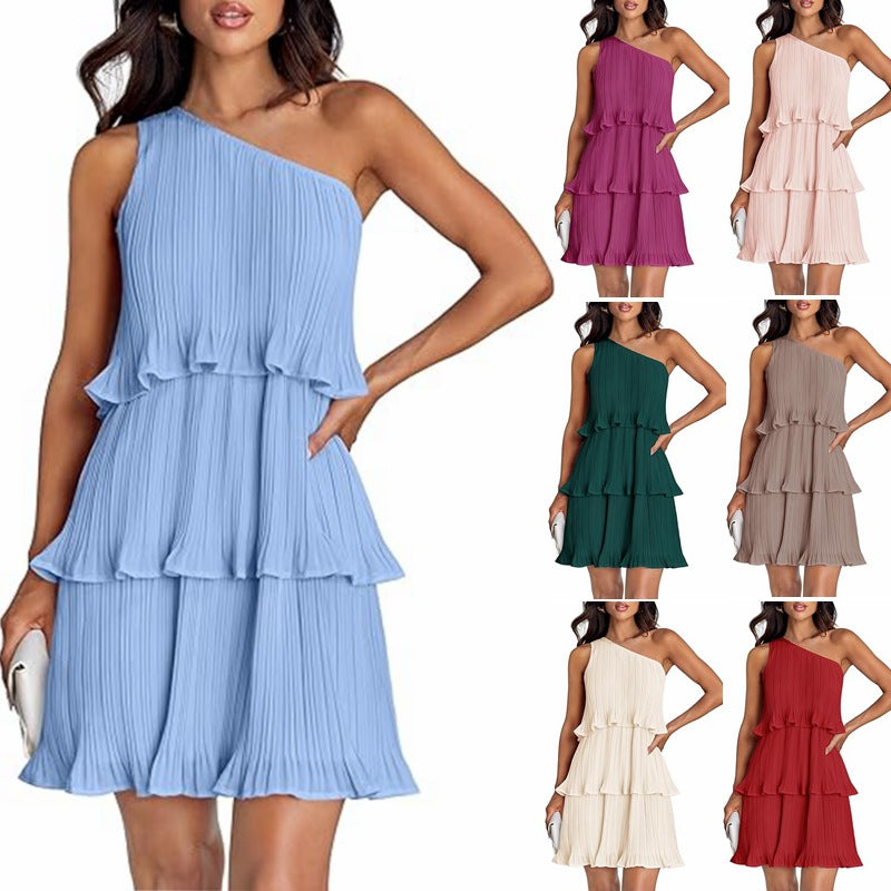 Damen Festliches Plissee Kleid mit asymmetrischem Schnitt WW
