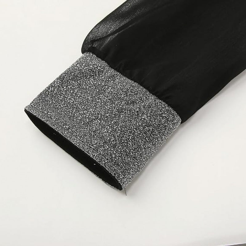 Damen Abendkleid mit transparenten Ärmeln und elegantem V-Ausschnitt WW