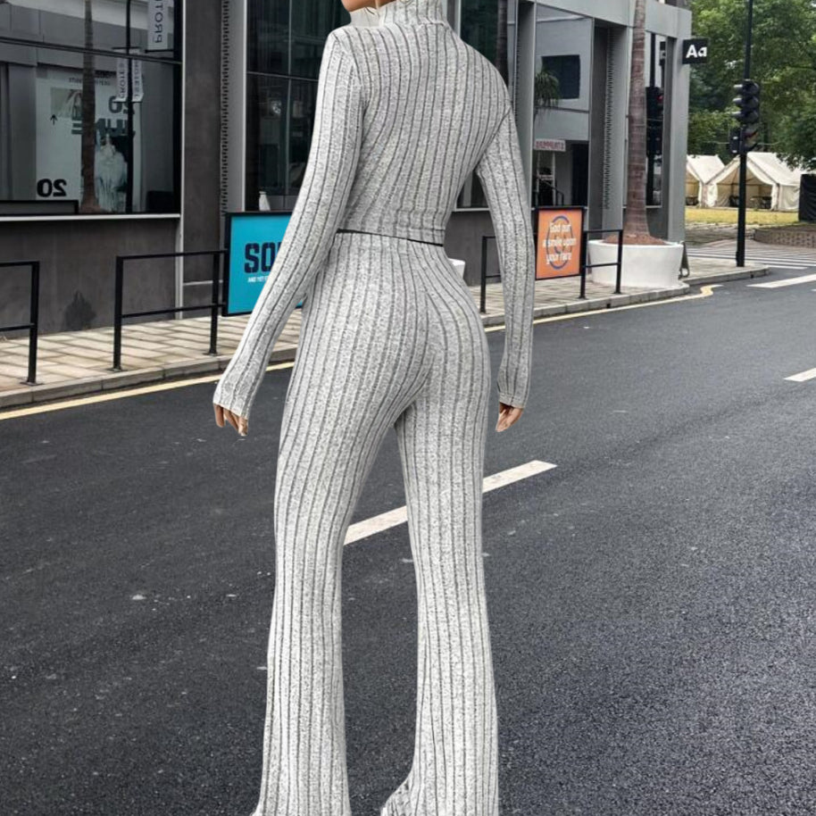 Damen Strick-Crop-Top und Palazzo-Hosen Set WW