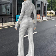 Damen Strick-Crop-Top und Palazzo-Hosen Set WW