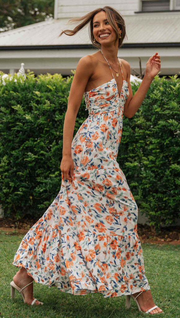 WW | Lange Seidenmousseline Kleid mit Ärmellosen Nähten und Großem Schwungstil für Frauen