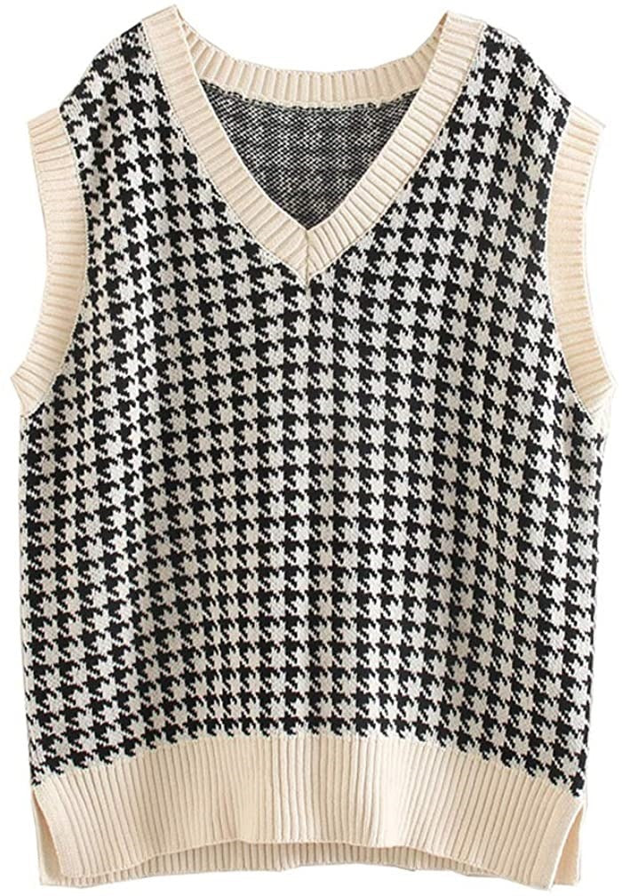 Damen Strickweste mit modernem Hahnentritt-Muster WW
