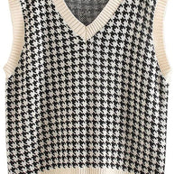 Damen Strickweste mit modernem Hahnentritt-Muster WW