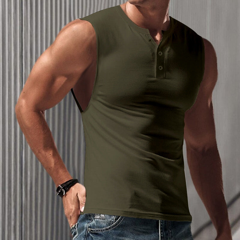 Herren Ärmelloses T-Shirt mit klassischem Knopfdetail und hautfreundlicher Struktur WW
