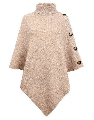 Damen Strick-Poncho mit steigendem Kragen und dekorativen Knopfdetails WW