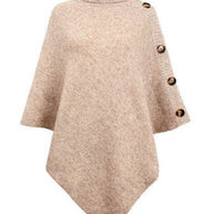 Damen Strick-Poncho mit steigendem Kragen und dekorativen Knopfdetails WW