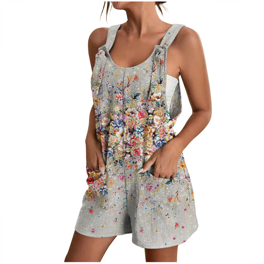 Damen luftiger Overall mit floralen Mustern und praktischen Taschen WW