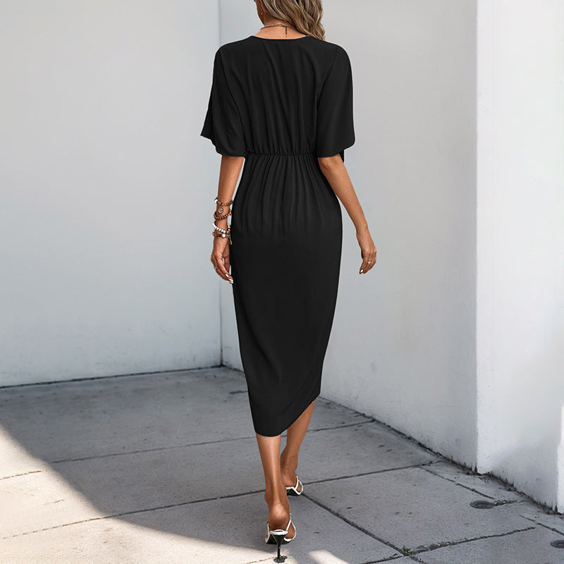 Damen Wickelkleid mit fließendem V-Ausschnitt und seitlichem Schlitz W&W Mode