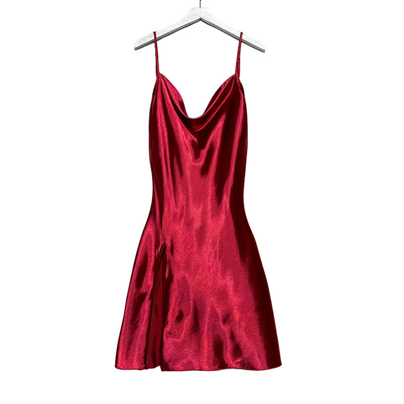 Damen Satin Kleid mit tiefem Ausschnitt WW