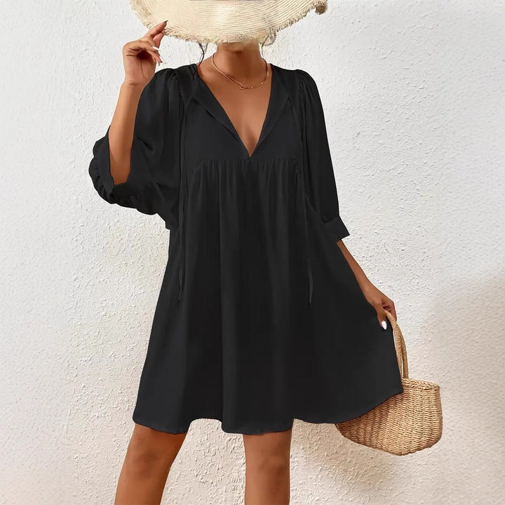 Damen lässiges Kleid mit modernen Puffärmeln W&W Mode
