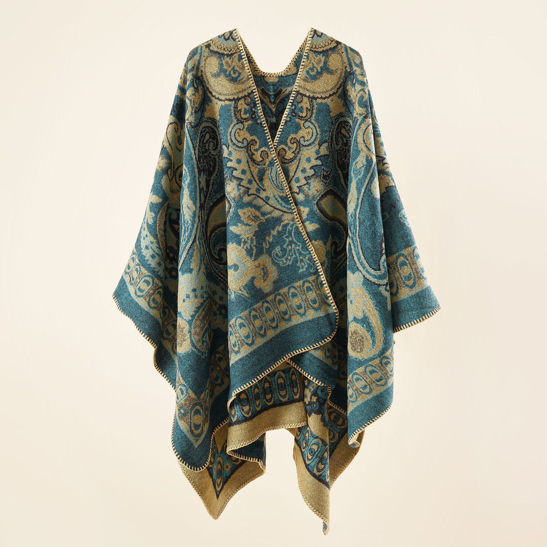 Damen Eleganter Poncho mit kunstvollem floralen Muster und luxuriösem Feel WW