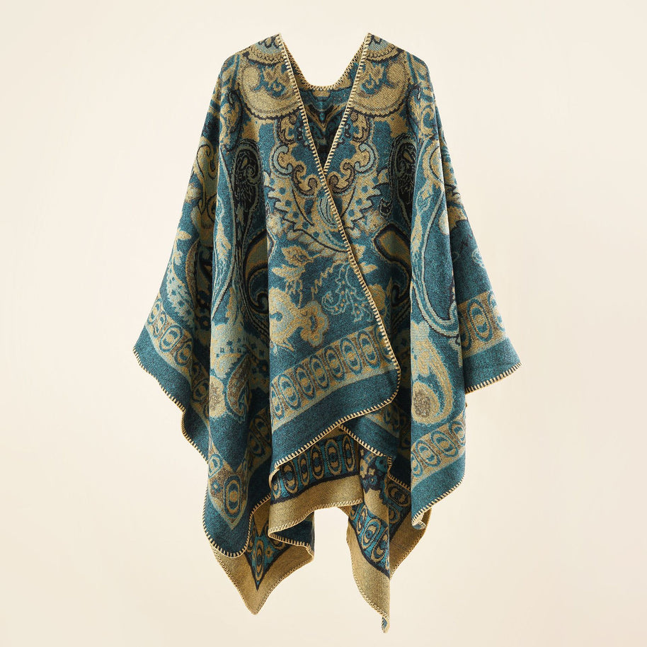 Damen Eleganter Poncho mit kunstvollem floralen Muster und luxuriösem Feel WW