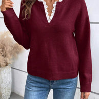 Damen Strickpullover mit elegantem Lagenlook und Rüschenkragen WW