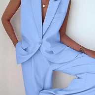 Damen ärmelloses Blazer-Set mit weit geschnittenen Hosen WW