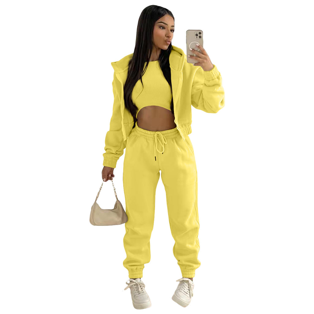 Damen stylischer Sportanzug mit lässiger Kapuzenjacke und elastischen Bundelementen WW