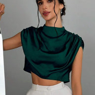 WW | Satin Faux Seide Kurzhemd Top