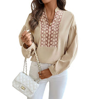 Damen Bluse mit elegantem besticktem Ausschnitt WW