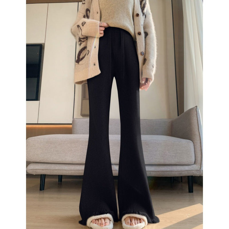 Damen Bequeme Ripp-Strickhose mit weitem Bein WW