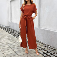 Damen Jumpsuit mit weitem Bein und Taillengürtel WW