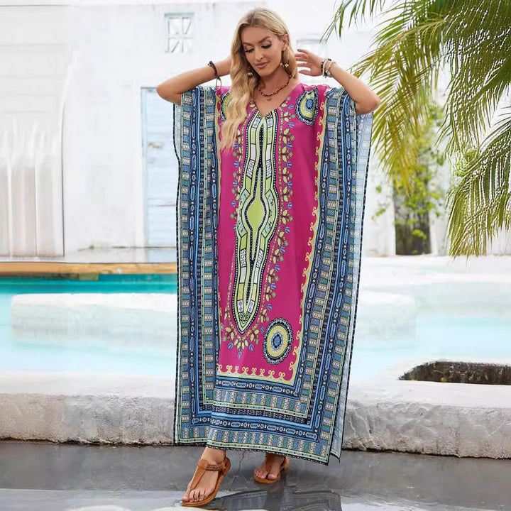 Damen Kaftan mit buntem ethnischen Muster und seitlichem Schlitz W&W Mode