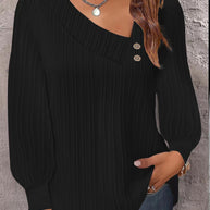 Damen stilvolles und elegantes Oberteil mit asymmetrischem Ausschnitt und Knopfleiste WW