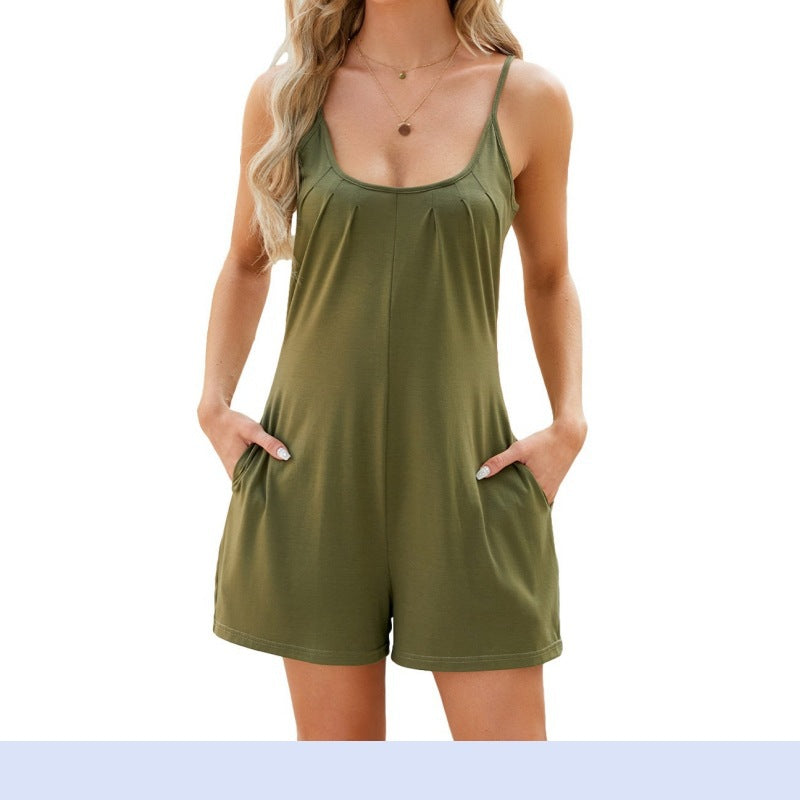 Damen Sommerlicher Jumpsuit mit verstellbaren Trägern und tiefem Ausschnitt WW