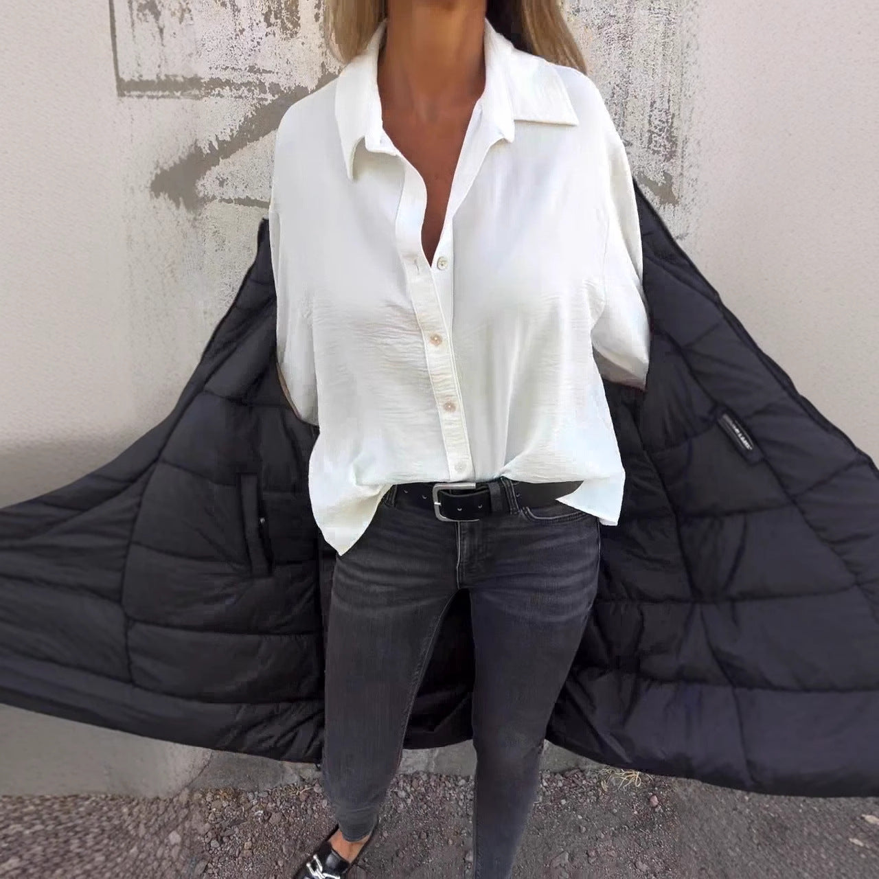 Damen lässige Hemdbluse mit Volantärmeln WW