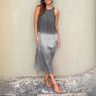 WW | Baumwolle Leinen Ärmelloses Schlitz Gradient Kleid