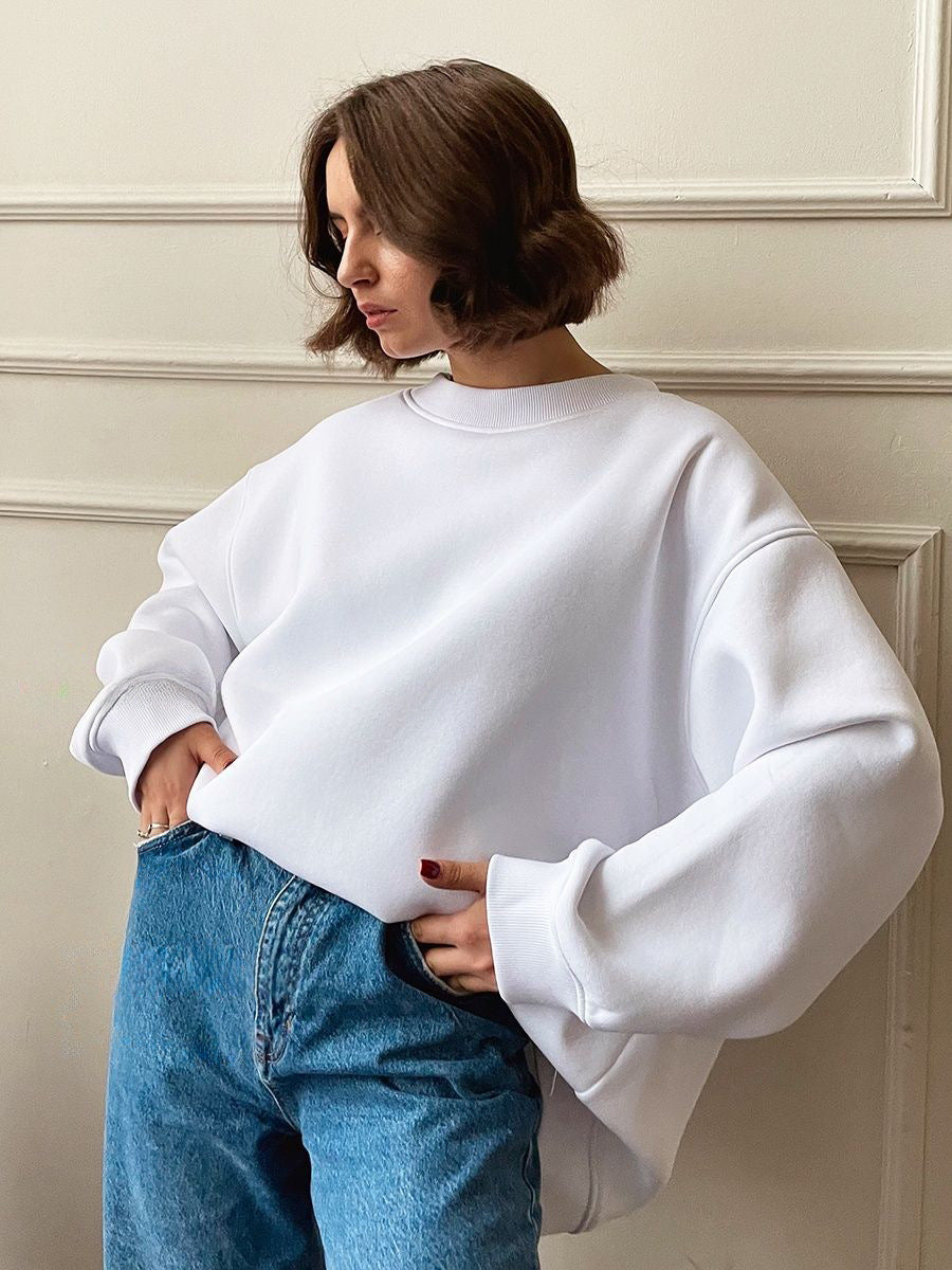 Damen Oversized Sweatshirt mit dropped Shoulder und weichem Fleece-Waren WW