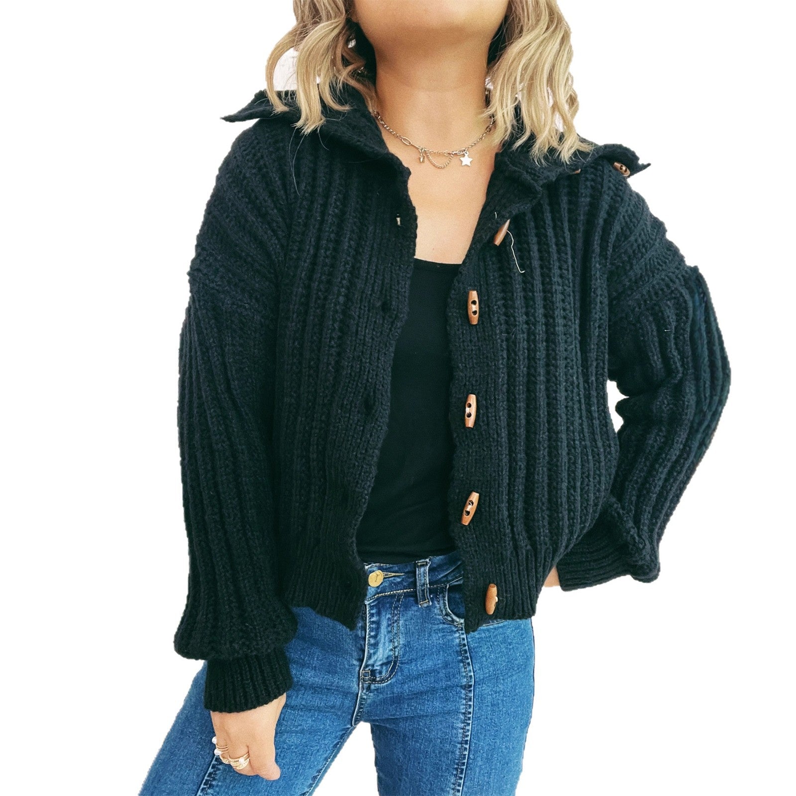 Damen Strickjacke mit dekorativen Knöpfen und strukturiertem Rippenmuster WW