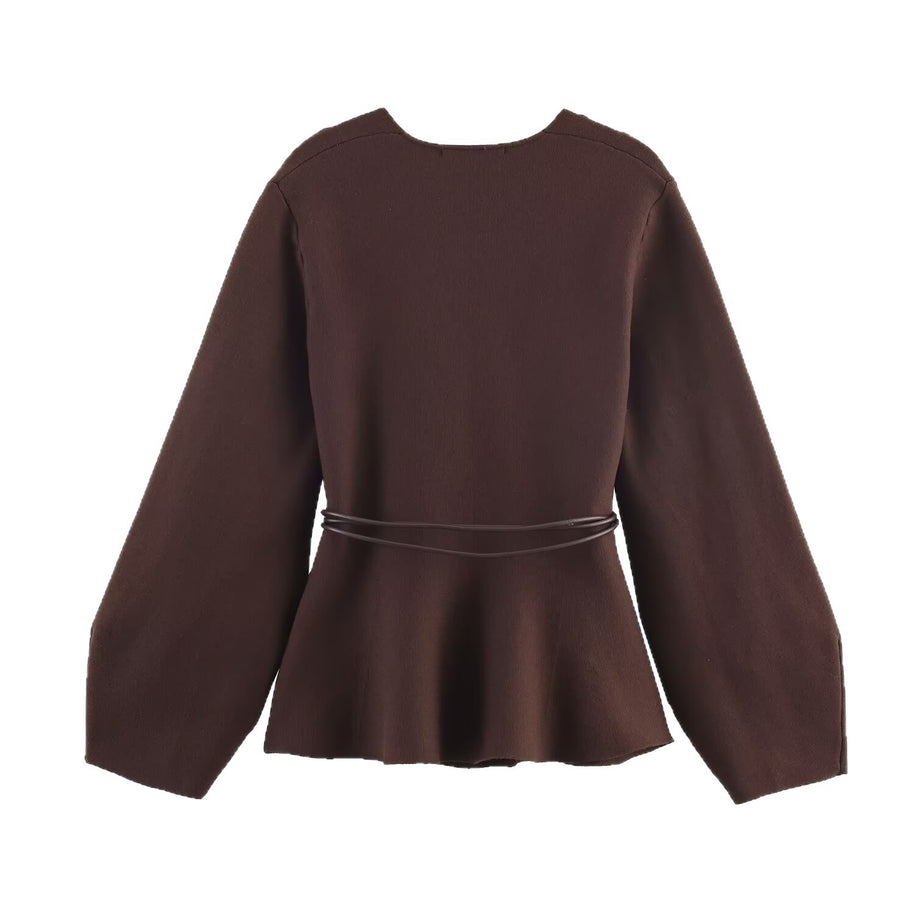 Damen Wickeljacke mit Taillengürtel und weiten Ärmeln WW