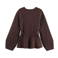 Damen Wickeljacke mit Taillengürtel und weiten Ärmeln WW