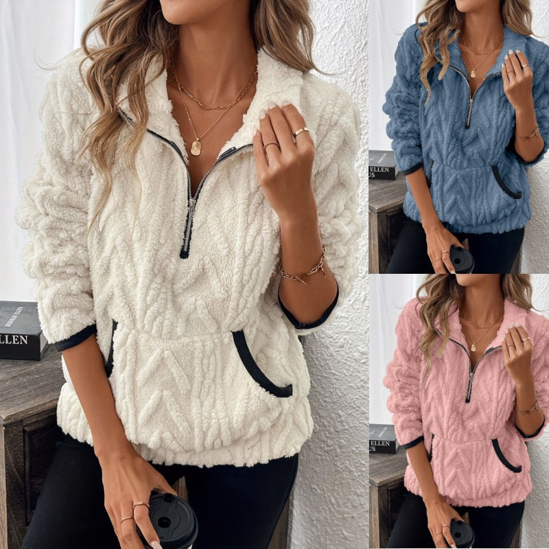 Damen Bequemer Hoodie mit hochschließendem Reißverschluss und praktischen Taschen WW