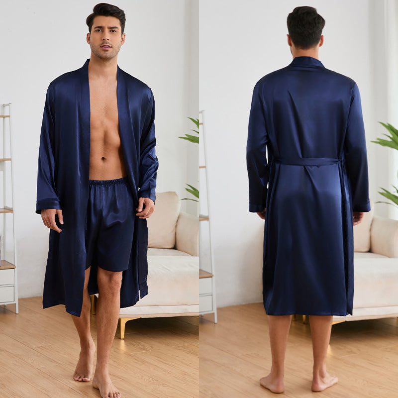 Herren Satin Morgenmantel mit luxuriösem Finish und praktischen Taschen WW