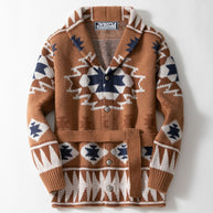 Damen Strickjacke mit geometrischem Muster und Gürtel WW