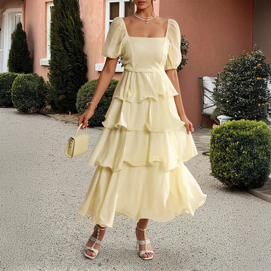 Damen Sommerliches Maxikleid mit kreisförmigem Ausschnitt und Rüschendetails WW