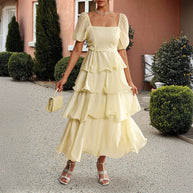 Damen Sommerliches Maxikleid mit kreisförmigem Ausschnitt und Rüschendetails WW