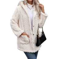 Damen angenehme und weiche Plüschjacke mit Kapuze und Taschen WW