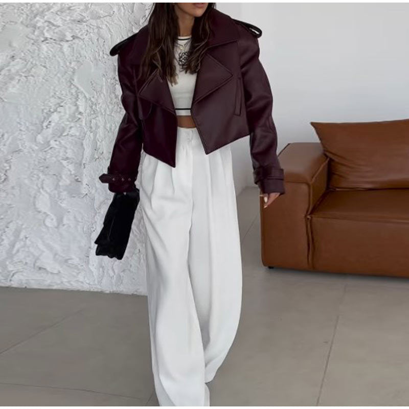 Damen angesagter Biker-Lederjacke mit Oversized-Schnitt WW