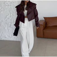 Damen angesagter Biker-Lederjacke mit Oversized-Schnitt WW