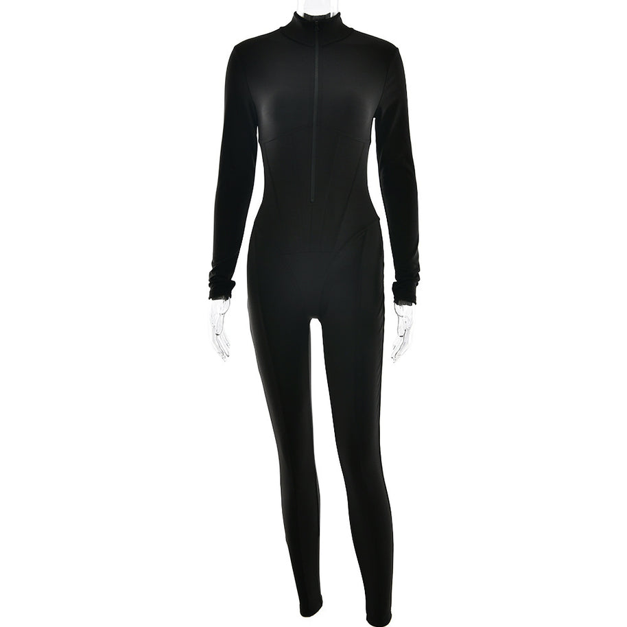 Damen Sportlicher Langarmanzug mit hochwertigem Reißverschluss und figurformendem Design W&W