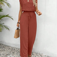 Damen luftiger Jumpsuit mit Rüschendetails und Gummibund WW